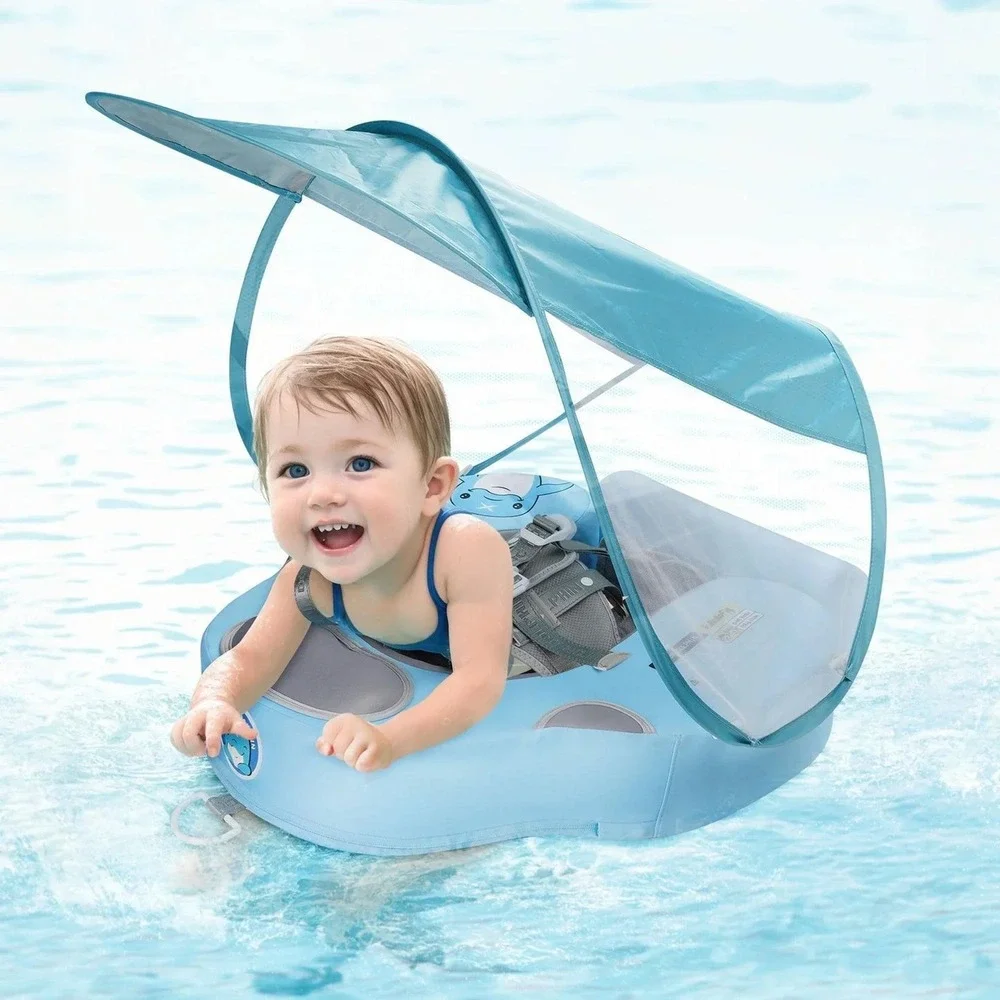 Doctor Dolphin Baby Swimming Ring Air-Free w/ Canopy & Safety Harness 3–24M NEW
